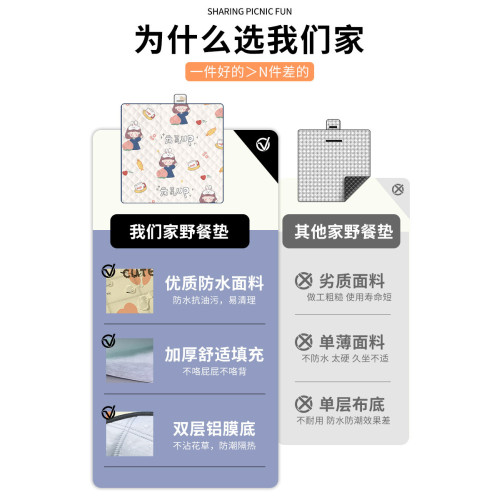 野餐墊戶外防潮墊可攜式戶外春遊坐墊公園露營地毯防水野餐墊沙灘墊