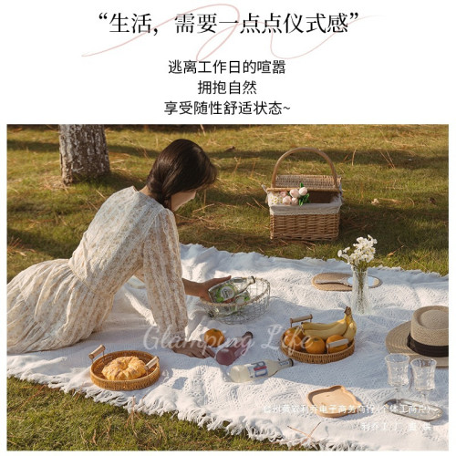 野餐墊防潮墊野餐布戶外露營白色毯子沙灘墊帳篷地墊法式海邊拍照