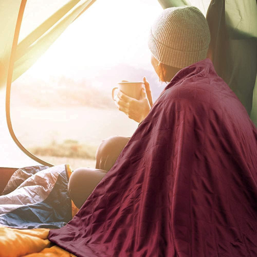 搖粒絨野餐墊加厚防水戶外露營披肩帶帽款野餐毯加大保暖地墊