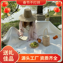 春季遊露野營毯子露營沙灘薄款單層白色戶外墊子法式道具拍照