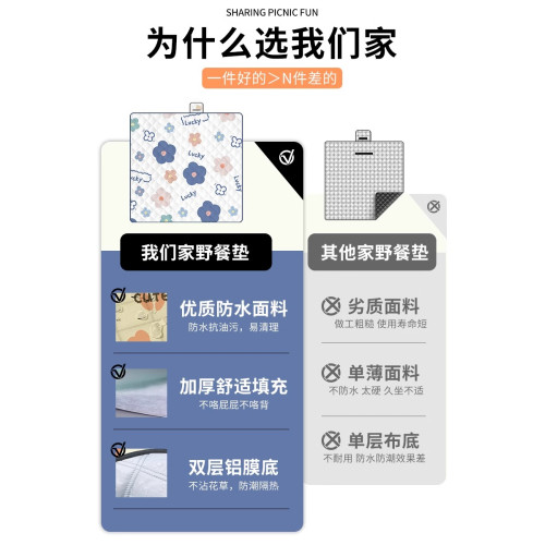 野餐墊防潮墊加厚防水款超音波草坪坐墊戶外露營手提可攜式春遊墊子