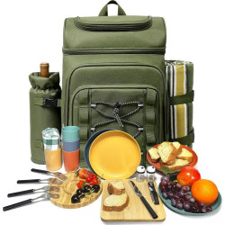 Picnic Basket Backpack for 4 Person with Blanket Insulated