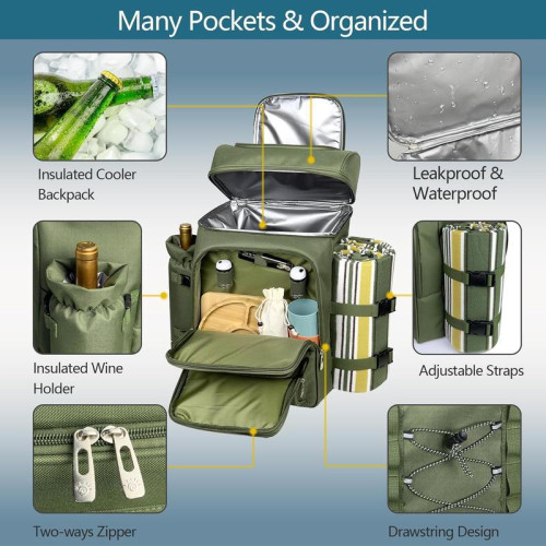 Picnic Basket Backpack for 4 Person with Blanket Insulated