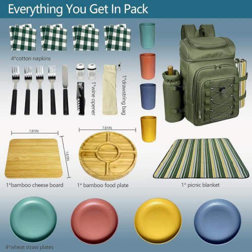 Picnic Basket Backpack for 4 Person with Blanket Insulated
