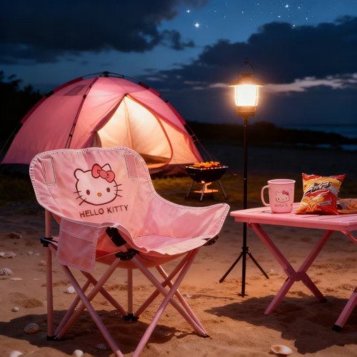 戶外可愛hellokitty露營椅輕松可攜式折疊粉色公園美術生承重月亮椅
