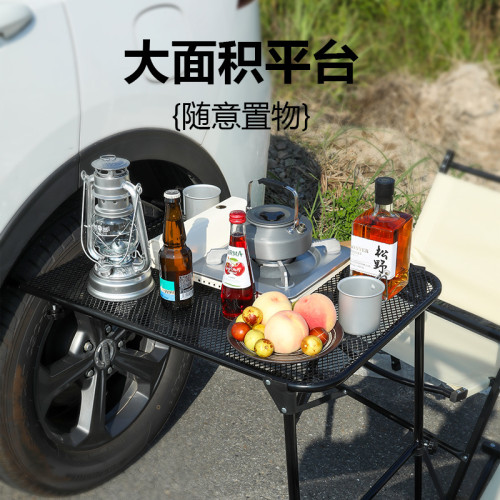 【爆】戶外露營桌可攜式輪胎折疊帶升降置物架輪胎餐桌