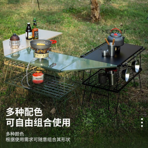 戶外野營可折疊igt鐵網桌露營黑鐵桌子折疊野餐多層鐵藝置物架網
