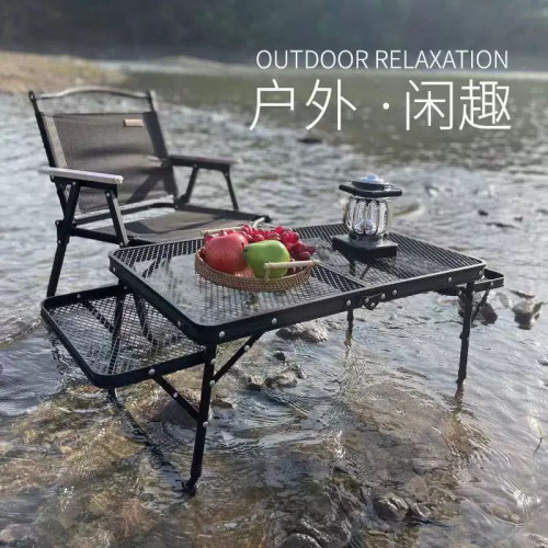 新款戶外折疊桌椅露營野餐桌燒烤網格桌可折疊攜帶方便網紅桌子