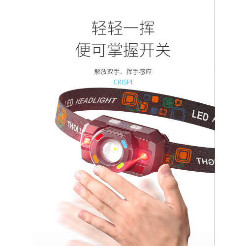 超長續航強光頭燈100小時夜釣魚專用感應變焦充電頭戴式紅光藍光
