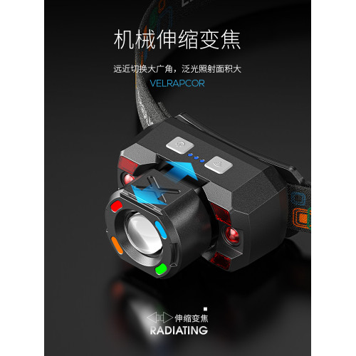 超長續航強光頭燈100小時夜釣魚專用感應變焦充電頭戴式紅光藍光