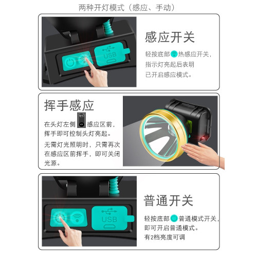海瓦頭燈強光充電超亮頭戴式照明燈釣魚專用戶外礦燈手電筒長續航
