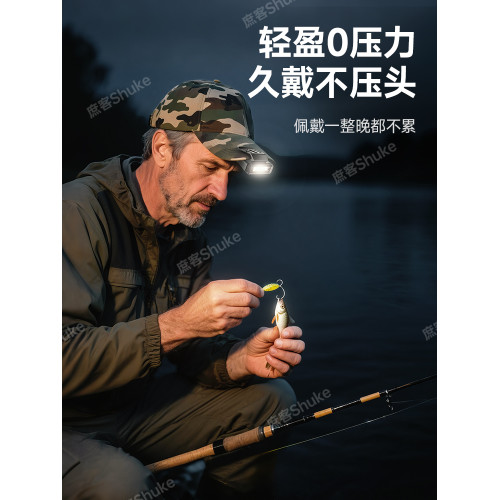 庶客頭燈釣魚專用感應帽夾燈強光超亮充電頭戴夾式超長續航夜釣燈