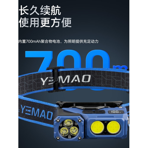 強光多功能戶外照明感應磁吸雙頭旋轉頭燈高亮迷你騎行登山充電燈