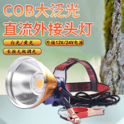 12V頭燈強光聚光led超亮散光遠射大光斑抓魚釣魚外接24V電瓶黃光
