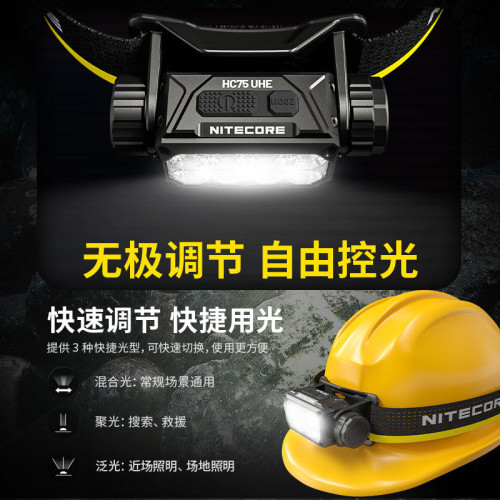 NITECORE奈特科爾HC75 UHE戶外工作頭燈新款強光超亮電子調焦頭燈