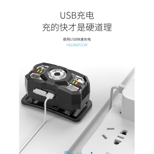 微笑鯊頭燈強光充電超亮頭戴式釣魚戶外超長續航智能感應LED夜釣