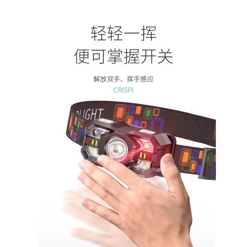 微笑鯊頭燈強光充電超亮頭戴式釣魚戶外超長續航智能感應LED夜釣