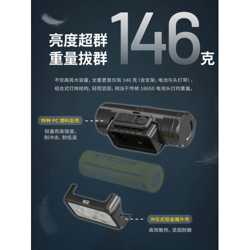 奈特科爾NU50強光超長續航戶外作業專用紅光頭戴式頭燈21700充電