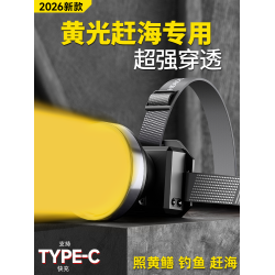 黃光頭燈趕海照魚專用燈照黃鱔強穿透力強光超亮充電頭戴式照明燈