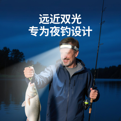 微笑鯊2026新款頭燈戶外大容量照明夜釣頭帶燈電顯感應釣魚工作燈