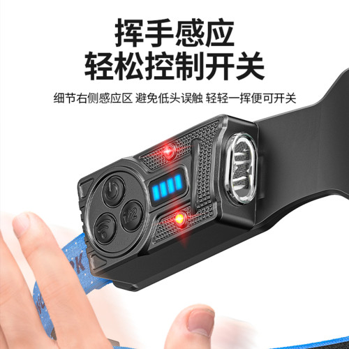 微笑鯊2026新款頭燈戶外大容量照明夜釣頭帶燈電顯感應釣魚工作燈