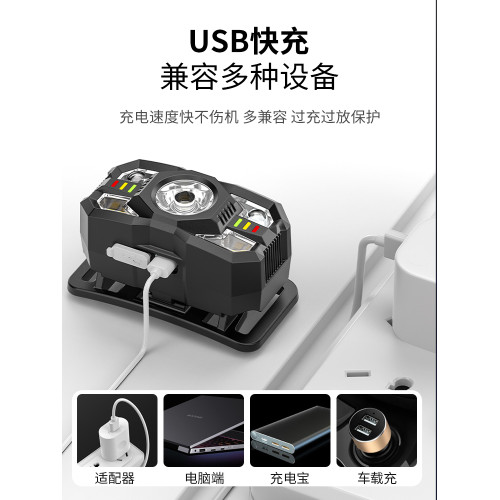 微笑鯊2026新款頭燈強光超亮充電戶外感應超輕夜釣魚專用小頭戴式