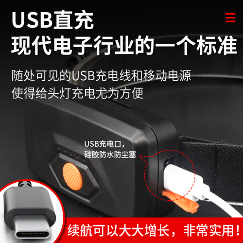 LED頭燈大面積泛光散光工作頭燈防水USB充電超長續航安全帽散光燈