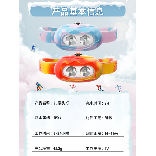 曼爾雷諾新款兒童頭燈強光充電超亮長續航超輕頭戴戶外跑步探照燈