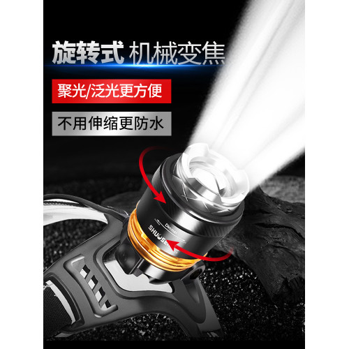 新款超亮充電式頭戴感應T6手電筒疝氣夜釣魚鋰電強光專用頭燈礦燈