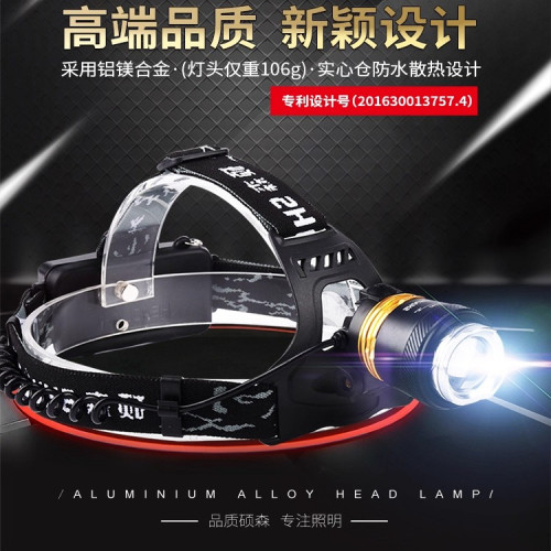 新款超亮充電式頭戴感應T6手電筒疝氣夜釣魚鋰電強光專用頭燈礦燈