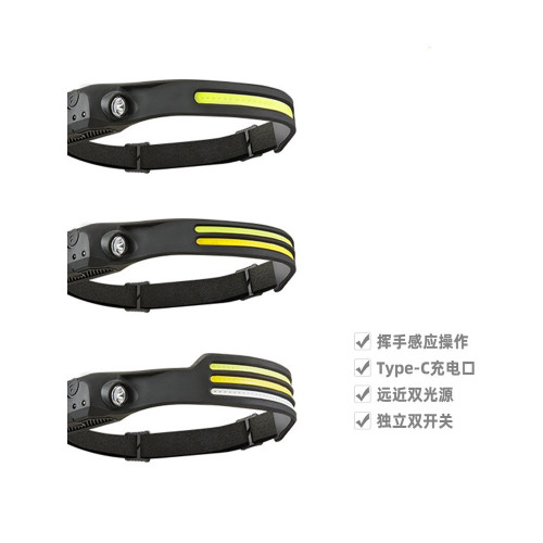 新款頭燈USB迷你多功能揮手感應頭戴燈COB戶外釣魚強光手電筒露營