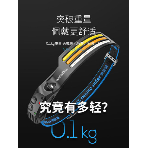 泛光頭燈頭戴式強光感應釣魚專用戶外夜釣led超長續航超輕燈條帶