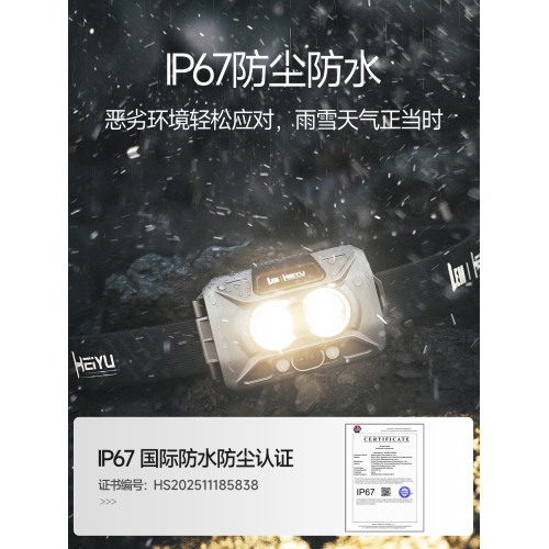 LEM頭燈戶外登山徒步越野跑夜釣魚專用感應強光充電頭戴式照明燈