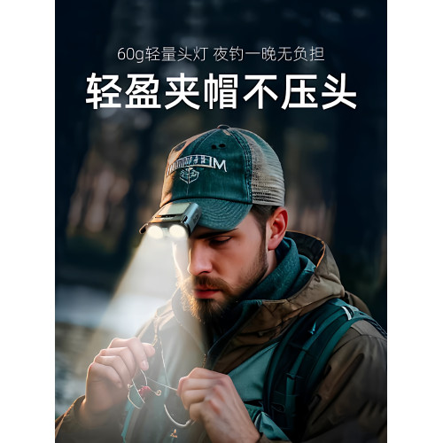 宇穹頭燈頭戴式強光充電戶外登山野外照明長續航夜釣魚專用帽夾燈