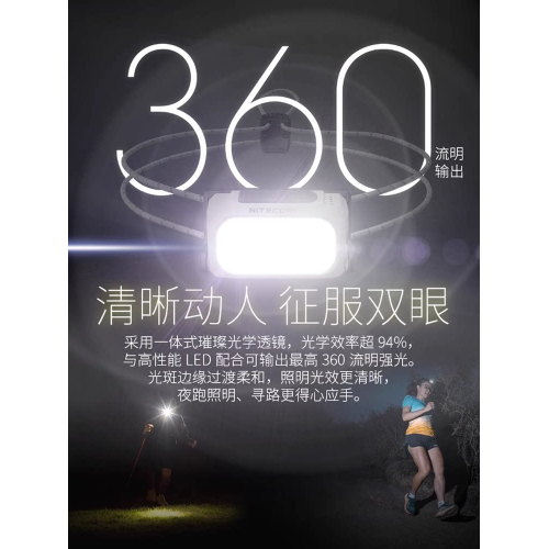 奈特科爾NU21輕量化越野跑徒步頭燈充電戶外露營跑步無重感探照燈