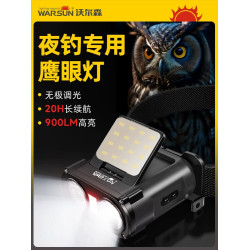 沃爾森夜釣強光頭燈感應超亮釣魚專用超長續航礦燈帽夾燈貓頭鷹