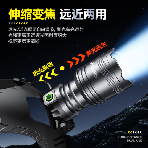 飛利浦頭燈強光充電超亮頭戴式手電筒釣魚小型輕便長續航戶外礦燈
