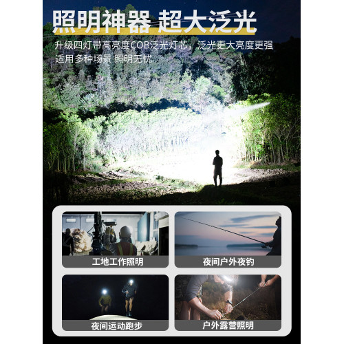2025新款頭燈強光超亮充電感應夜釣魚頭戴式超輕長續航COB泛光燈