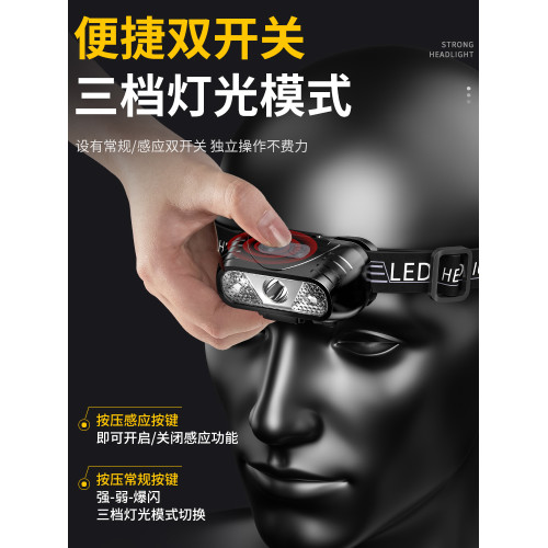 頭燈強光充電長續航感應小號超輕頭戴式手電筒超亮夜釣魚專用礦燈