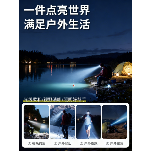 超長續航頭燈頭戴式強光充電小時100戶外超亮登山夜釣感應照明燈
