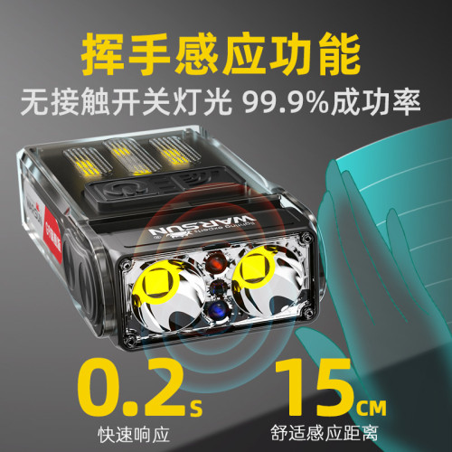 沃爾森小山雀夜釣頭燈強光超亮充電超長續航釣魚專用感應帽夾燈