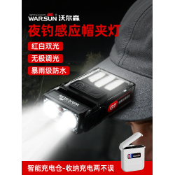 沃爾森夜釣頭燈強光超亮充電超長續航釣魚專用頭戴式感應帽夾燈