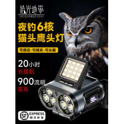 貓頭鷹頭燈夜釣魚專用強光充電超亮感應超長續航頭戴帽夾式照明燈