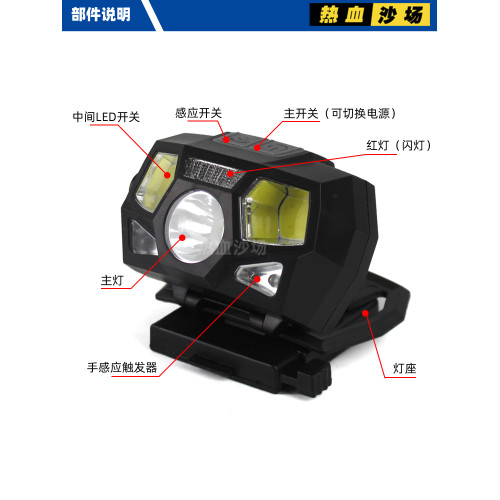 戰術頭盔頭燈 多檔位 XPE+COB強光防水設計揮手感應信號燈USB充電