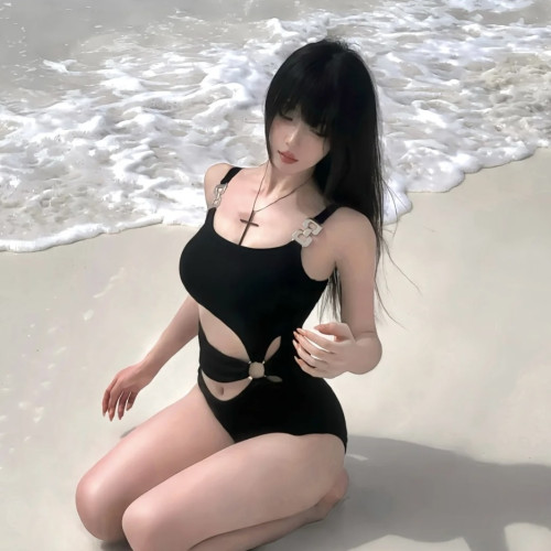 網紅款黑色連體泳衣女顯瘦爆款鏤空純欲高級海邊度假休閒性感修身