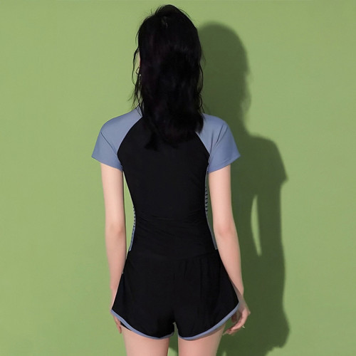 運動款泳衣女分體套裝短袖大碼胖mm遮肉顯瘦保守平角褲韓國泡溫泉