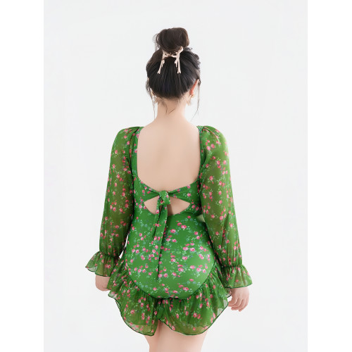 【玫瑰莊園】復古顯白兩件套帶裙遮肚顯瘦連體泳衣女泡溫泉新款