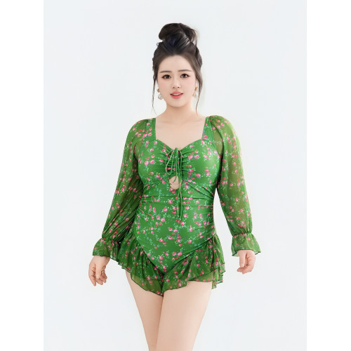 【玫瑰莊園】復古顯白兩件套帶裙遮肚顯瘦連體泳衣女泡溫泉新款