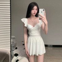 泳衣女夏高級感2024新款連體裙式保守遮肚顯瘦鋼托聚攏泡溫泉泳裝