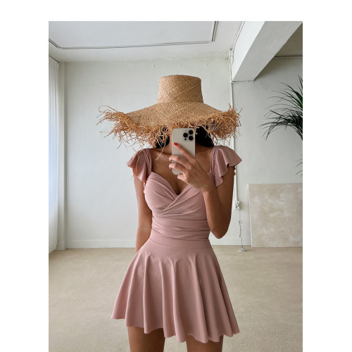 泳衣女夏高級感2024新款連體裙式保守遮肚顯瘦鋼托聚攏泡溫泉泳裝